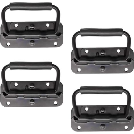 4 Stück 100 mm Edelstahl-Feder-Klappgriff, Ziehgriff, Klapptürgriff, faltbarer Kistengriff, Kastengriff mit Griff für Werkzeugkasten, Tür, Schrank, Luke (schwarz)