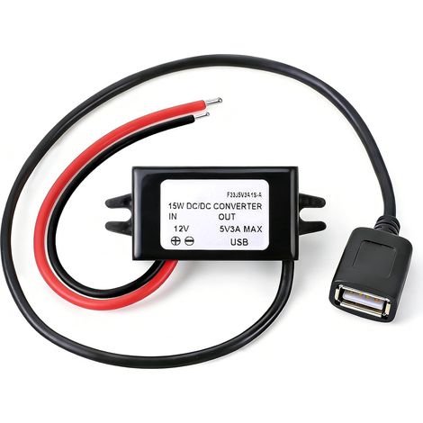 Convertisseur de Courant 12V à 5V USB, DC à DC Convertisseur Abaisseur 3A 15W, 8V-23V vers 5V Converter Adapter, Wasserdicht IP68, Alimentation par Transformateur Stepdown Buck avec Port USB (1/5)