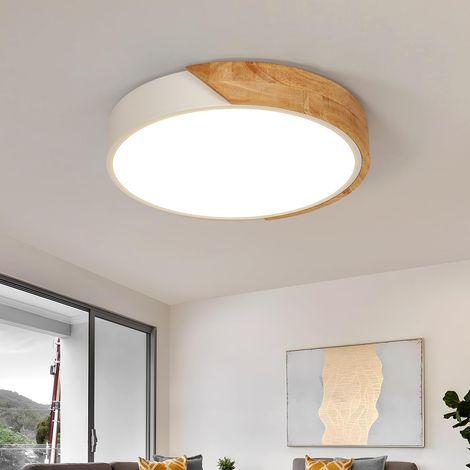 Plafonnier LED en Bois, 30W Luminaire Plafonnier LED Moderne Rond (1/5)