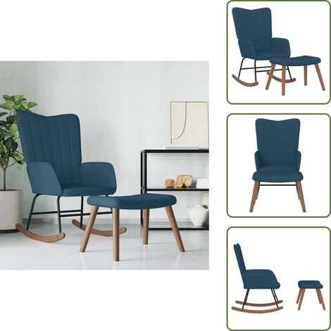 The Living Store Schaukelstuhl mit Hocker Samt Blau - Hocker (1/5)
