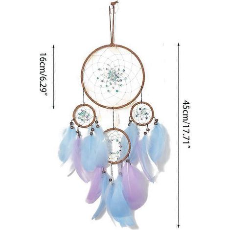 Attrape-rêves à 4 anneaux, tissé de perles, en maille ronde, orné de plumes colorées et de pompons, carillon éolien, décoration murale indienne E7CB (1/5)