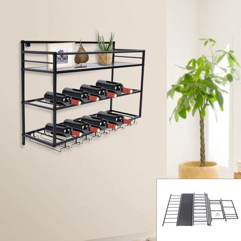 3 Lagen Weinregal Wand Metall Schwarz Flaschenregal Küche Wand, Tragfähigkeit 30kg, Industriell Regal Für Wohnungen, Bars, Cafés, Hotels