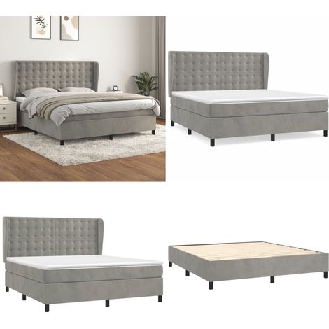 Sommier à lattes de lit et matelas Gris clair 180x200cm Velours - Lit Plateforme - Lit Velours - Lit Double - Literie - Chambre À Coucher - Home & Living (1/5)