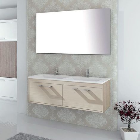 Meuble de salle de bains Florencia 3 pièces (meuble + lavabo + miroir). Livré assemblé 120CM deux vasques Crème