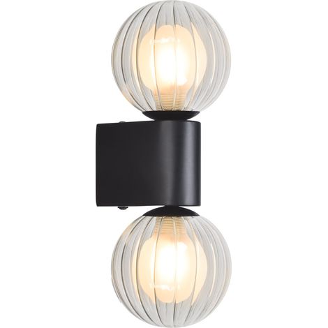 Applique salle de bain noire, 2 globes verre, G9, IP44 (1/4)