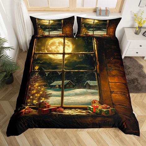 Noël Housse de Couette 140x200 Garçons Filles Enfants Thème d'hiver Literie Set Décorations de Noël Parure de Lit Bonne Année Couvre Lit Cauchemars Avant Noël Literie - 140x200cm + 1 Taie Oreiller 65x (1/5)