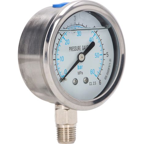 Manomètre à huile en acier inoxydable résistant aux vibrations, raccord inférieur 1/4 po NPT, pression 0-6 MPa (1/5)