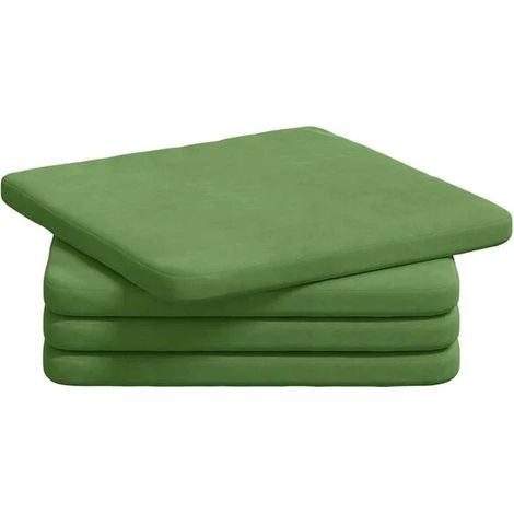 Coussins de siège, 4 pièces, vert clair, 40 x 40 x 3 cm, matière velours. (1/5)
