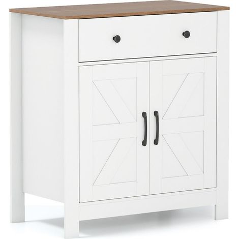 Mobile bar/credenza 76 x 40 x 85 cm pratico contenitore accogliente stile rustico legno MDF bianco 200016050