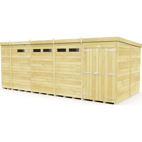 17 x 8 Feet Pent Security Shed - Double Door - Wood - L231 x W492 x H201 cm