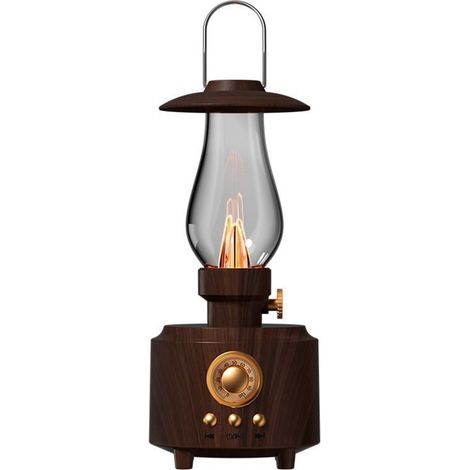 Enceinte Bluetooth - Lampe D Ambiance À LED Jaune - Haut-Parleur Stéréo Avec Basses Renforcées - Lecteur Multimédia Avec Entrée USB TF AUX - 12 Heures D Autonomie - Couleur Grain De Bois (1/5)