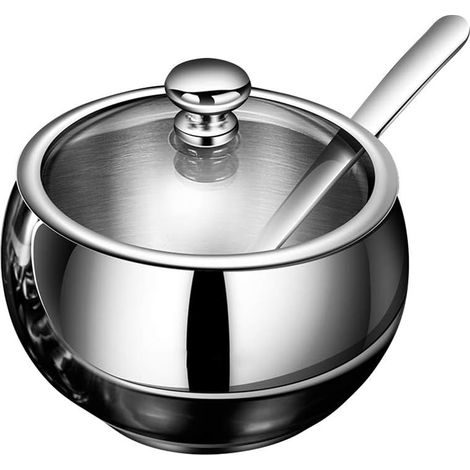 Sucrier avec cuillère en acier inoxydable, idéal pour le sucre, les épices, etc. (1/5)