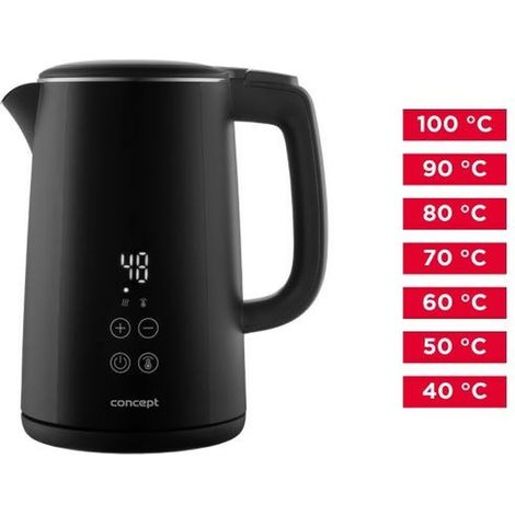 Concept - Hervidor eléctrico, volumen 1,5 l, con control de temperatura, 2200 W, negro rk3360 (1/3)