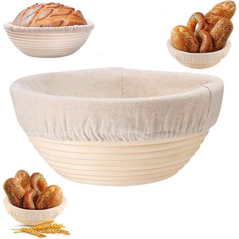 Panier à pain de style européen - Panier à pain - Pot à pain rustique - Panier rond pour la fermentation de la pâte - Panier de pâtisserie maison - Panier de rangement en rotin - Panier de fermentatio (1/5)