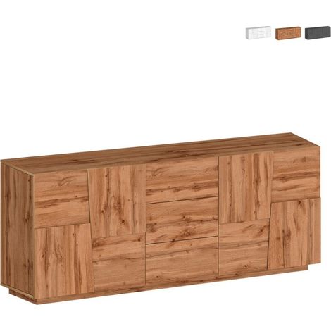 Moderne Wohnzimmerschrank Anrichte mit 3 Schubladen und 2 Türen, 220x44x86 cm, Margaux - Eiche