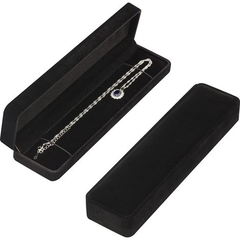 Écrin À Bijoux - Boîte De Présentation En Velours Noir Pour Collier Chaîne - 22 X 5,5 X 3 Cm - Lot De 2 (1/5)