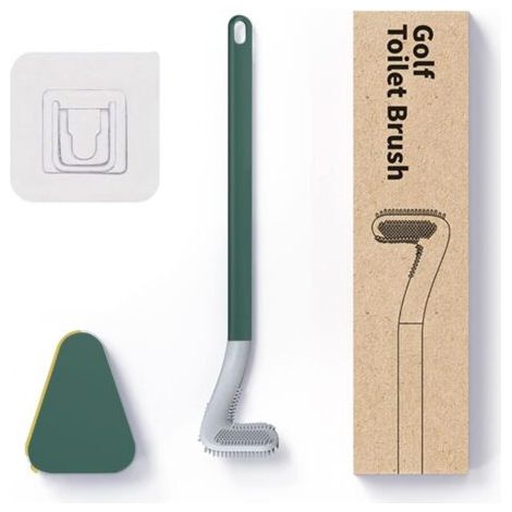 Brosse de Toilette de Golf, Brosse WC en Silicone, Manche Long Ensemble Toilette en Silicone avec Base à Ouverture Automatique et Anti-Fuite (Vert avec Base)