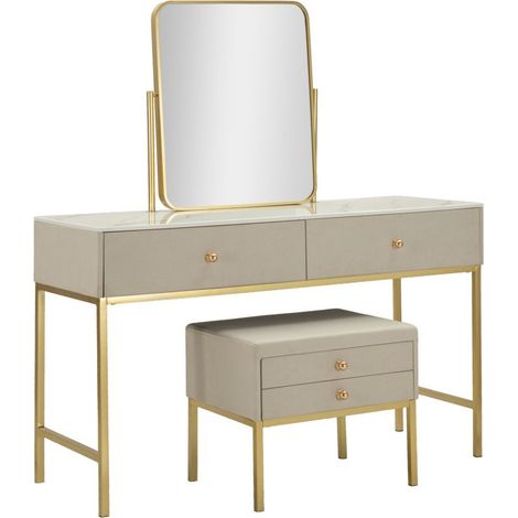Coiffeuse avec Tabouret "Luxury" 120cm Beige & Or (1/5)