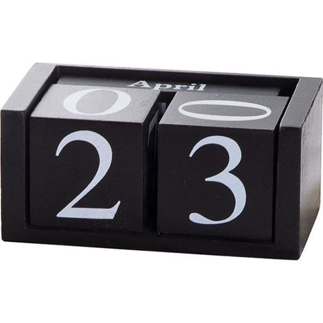 1 schwarzer, hölzerner Tischkalender mit verstellbarer Datums- und Monatsanzeige, ideal als Dekoration für Büro, Laden oder Bartheke. (1/5)