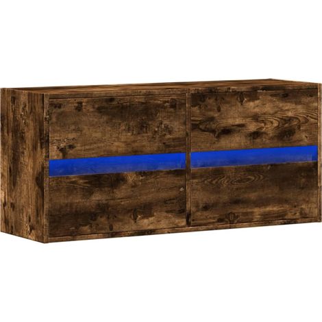 Mueble TV multimedia estante para televisión buffet para televisión comedor salón dormitorio suspendido con luces LED roble ahumado 100 x 31 x 45 cm marrón 020027970