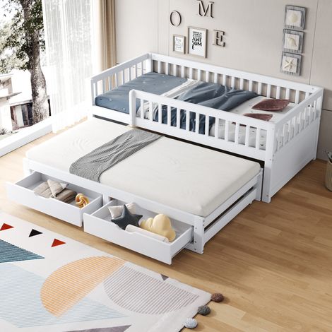 Cama nido infantil 90x200 cm de madera blanca con almacenaje, sin colchón FloraGrace (1/5)