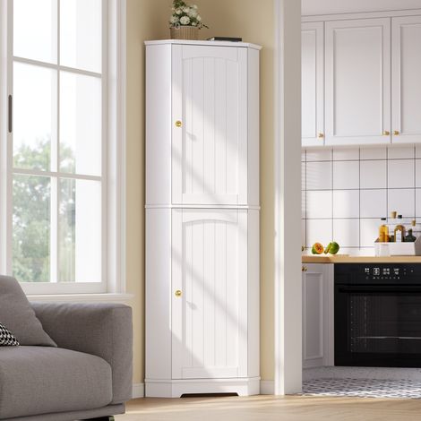 Mobile angolare contenitore 42x42x166 cm, 2 ante, ripiani regolabili, MDF, per cucina - bianco (1/5)