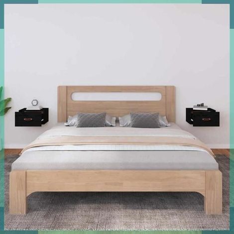 Table de chevet murale - 820995 - Noir - Bois de pin massif - 40 x 29,5 x 22 cm (1/5)
