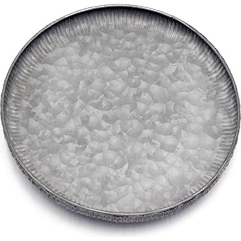JeiibrZui Petit bol rond en métal galvanisé - Plateau décoratif - Bord ondulé - 25 cm - 1 pièce - Argent vieilli (1/5)