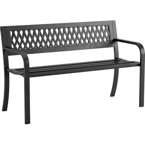 Panchina da Giardino 2 Posti a Doghe con Braccioli, in Metallo, 119x50x75 cm, Nero