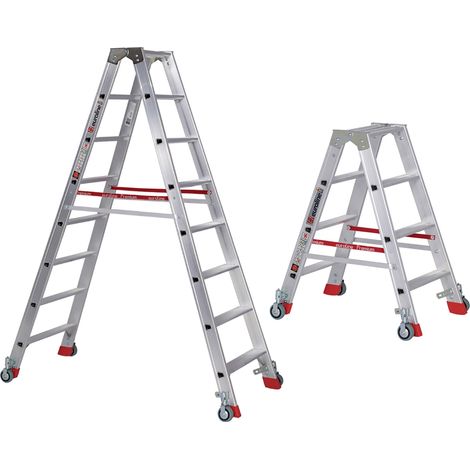 Euroline Premium 30573 Stufenstehleiter mit Federrollen und Feststellern 2x3 Stufen (1/2)