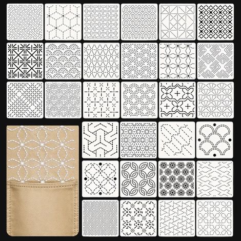 30 Pièces Sashiko, Pochoirs Géométriques, Pochoir Sashiko Kit en Plastique, Pochoirs en Plastique 9,9 x 9,9 cm pour Motifs Géométriques, pour le Quilting et la Couture à la Main (1/5)
