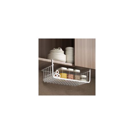 Panier de rangement sous étagère polyvalent tout en métal, panier métallique pour cuisine, bureau, garde-manger, bibliothèque L blanc (1/3)