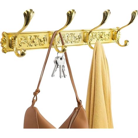 1 porte-manteau mural vintage doré décoratif avec 4 crochets, porte-serviettes antiques, crochet épais en aluminium solide pour salle de bain, salon, chambre à coucher, entrée (1/5)