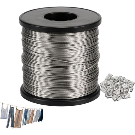 30m Câble métallique 1mm en acier inoxydable 304 avec âme brins et 20 manchons de sertissage, Corde à linge, câble tension pour clôture, plantes grimpantes, suspension de lumière et projets (1/5)