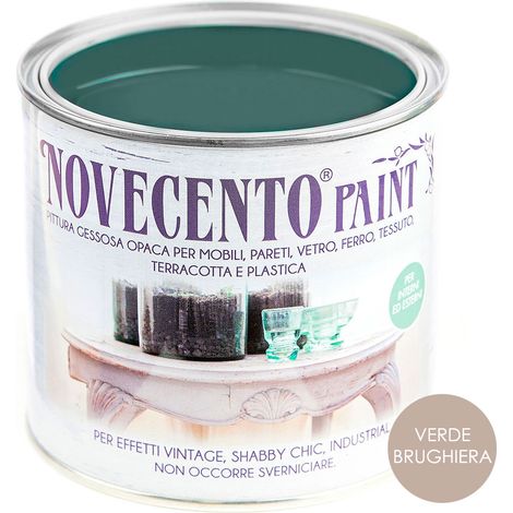 Pittura Gessosa Opaca Shabby Chic per Mobili Pareti Vetro Gesso Novecento Paint - Colore: Verde Brughiera - Formato: 500 ml