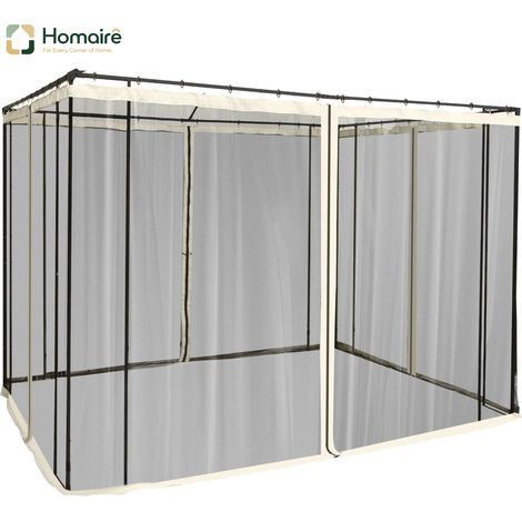 HOMAIRE Pavillon Moskitonetz 3x3m avec 4 parties latérales en maille nylon noire et fermeture éclair