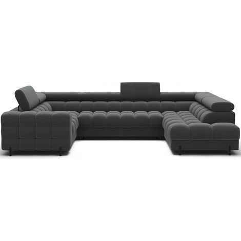 Grand canapé en U en tissu KARBON – Avec fonction lit et coffre A droite-Gris anthracite-Méridienne A droite (1/5)