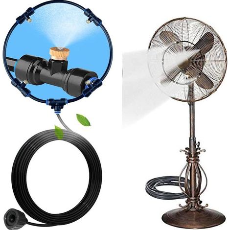 Kit de système de refroidissement de ventilateur brumisateur pour terrasse extérieure, ventilateur de brumisation pulvérisateur d'eau, brumisateur d'eau d'été pour plantes (35,6 cm) (1/5)