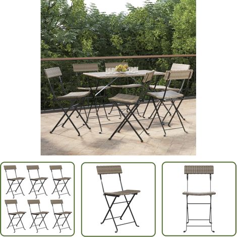 Lot de 6 Chaises de jardin et de camping pliantes, Chaises de relaxation, Gris Résine tressée et acier OIB9911E (1/5)