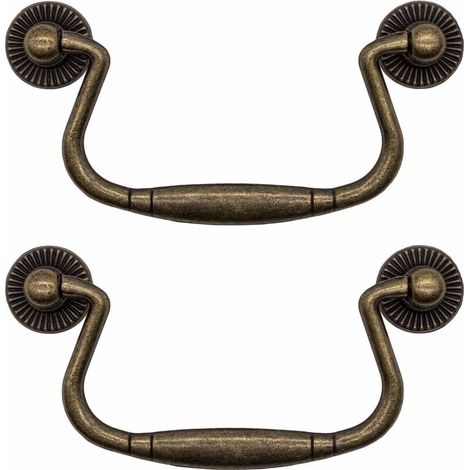 ZVD Latón antiguo - Paquete de 2 tiradores de hierro plegables para cajones, puertas de armarios, cómodas, cocinas, aparadores, etc. 8148 mm (1/4)