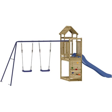Altalena per parco giochi all'aperto scivolo altalena robusta giochi da giardino 495 x 186 x 214 cm legno di pino impregnato (1/5)