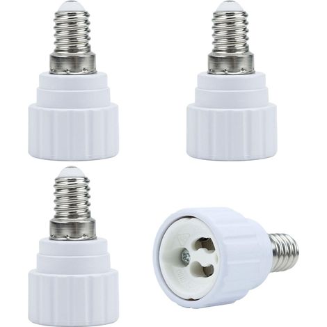 Adaptateur de douille E14 vers GU10 blanc, lot de 4 adaptateurs pour convertir une ampoule GU10 en culot E14, compatible avec les douilles de lampes LED et fluocompactes.