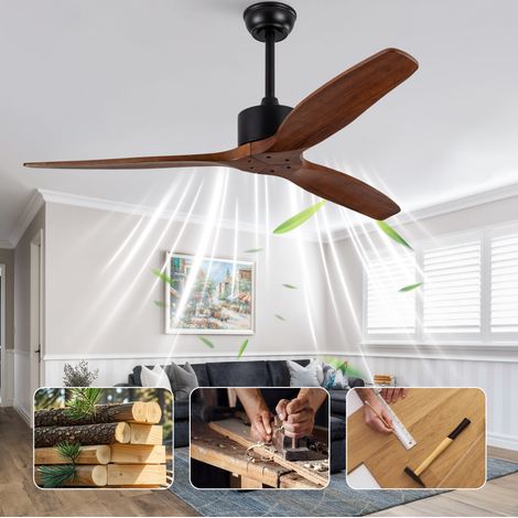 52-Zoll Deckenventilator ohne Licht, 3 Massivholzflügel, Fernbedienung HAVRYA (1/5)