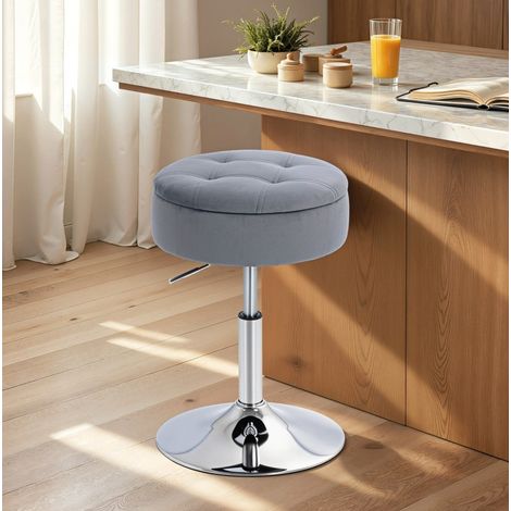 Tabouret de bar pivotant avec rangement, hauteur réglable 49-65 cm, polyester gris, REDOM (1/5)
