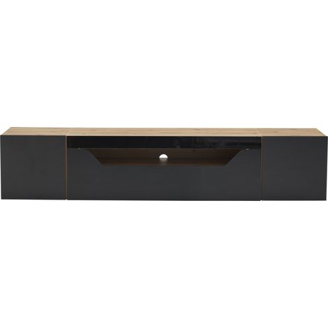 Schwebendes TV-Möbel 180 x 37 x 36 cm schwarz und Holz mit LED für TVs bis 75 Zoll (1/5)