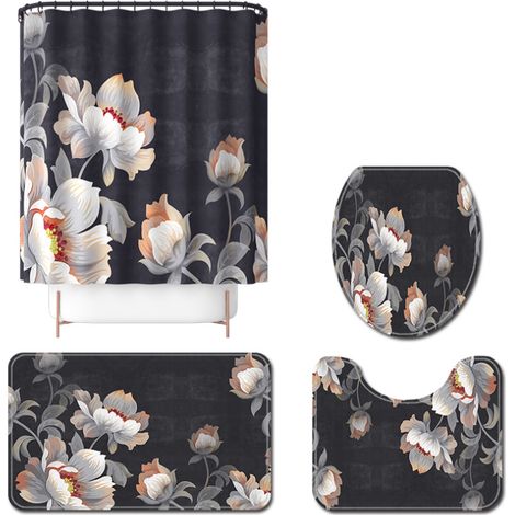 Filiyano-Petit motif de roses fraîchement écloses, rideau de douche en polyester quatre pièces, format A2 (1/4)