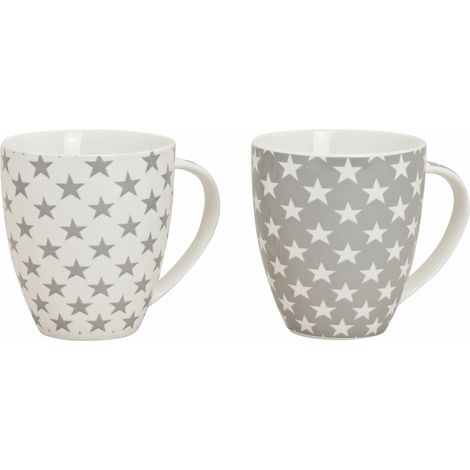 2x XXL Kaffeetasse groß 650ml - Jumbo Tasse Porzellan Kaffee Becher Stern Design