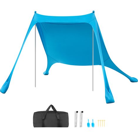VEVOR Tenda Parasole Portatile da Spiaggia per Esterno Protezione Solare UPF50+ 2,3 x 2,3 x 2 m, Parasole da Spiaggia con Pali di Supporto Tenda Portatile per Campeggio Viaggio Pesca, Blu (1/5)