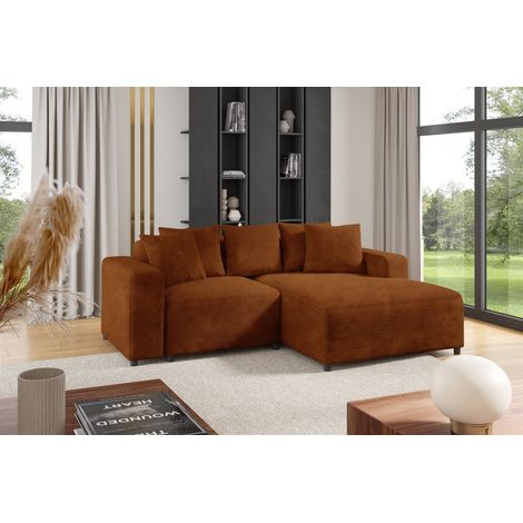 Ecksofa Designersofa Sofa MEGAN XS in Stoff Poso Rostbraun Ottomane Rechts (1/2)