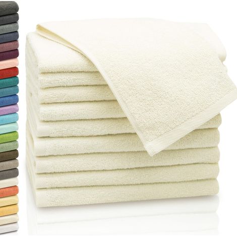 Set de 10 Serviettes, 30x50 cm, Coton, 420 g/m², Lavable 95°C, Pour Salle de Bain Invités